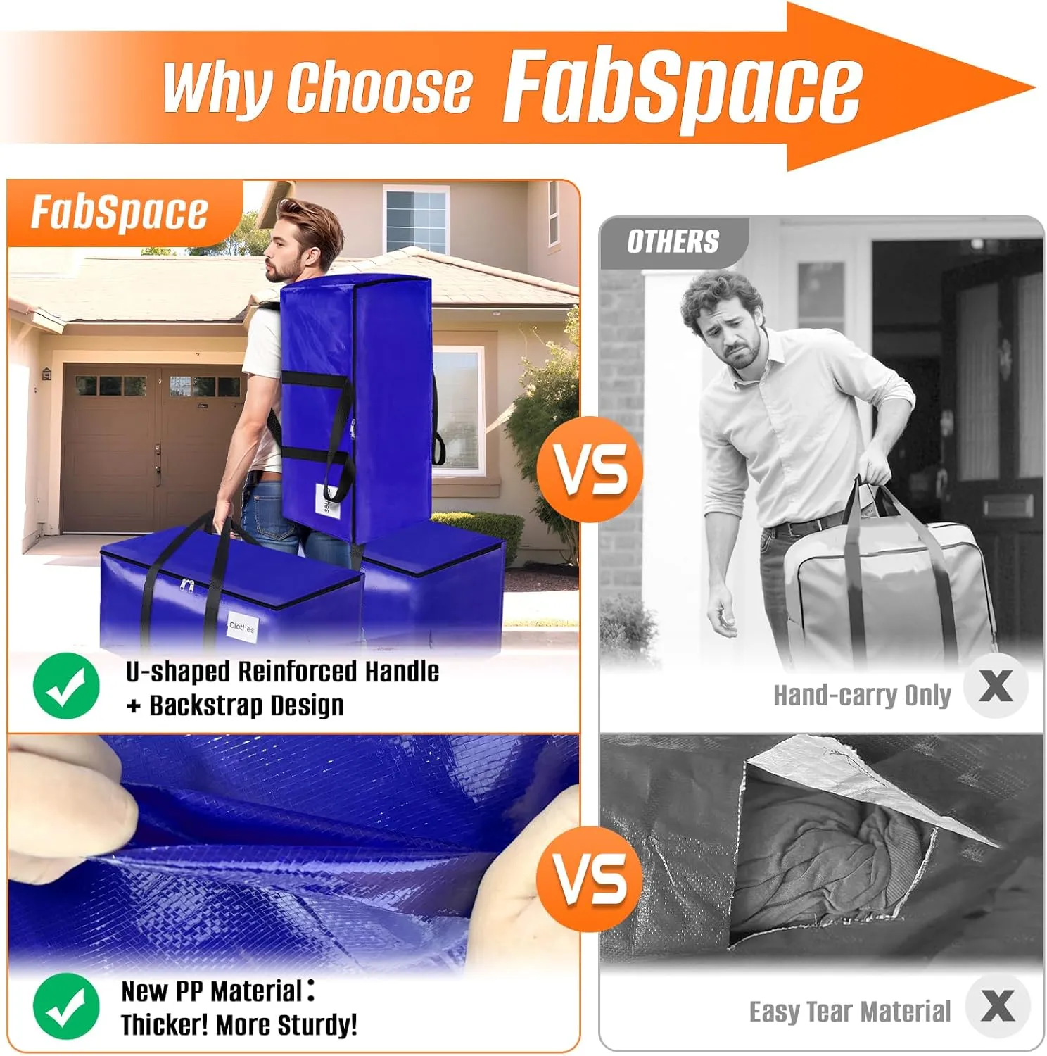10-Pack Moving Bags with Backpack Straps & Carry Handles, 25 Gallons-93 L Heavy Duty Storage Totes for Space Saving, Foldable Storage Bags for College Dorm, Travel, Camping (Blue)