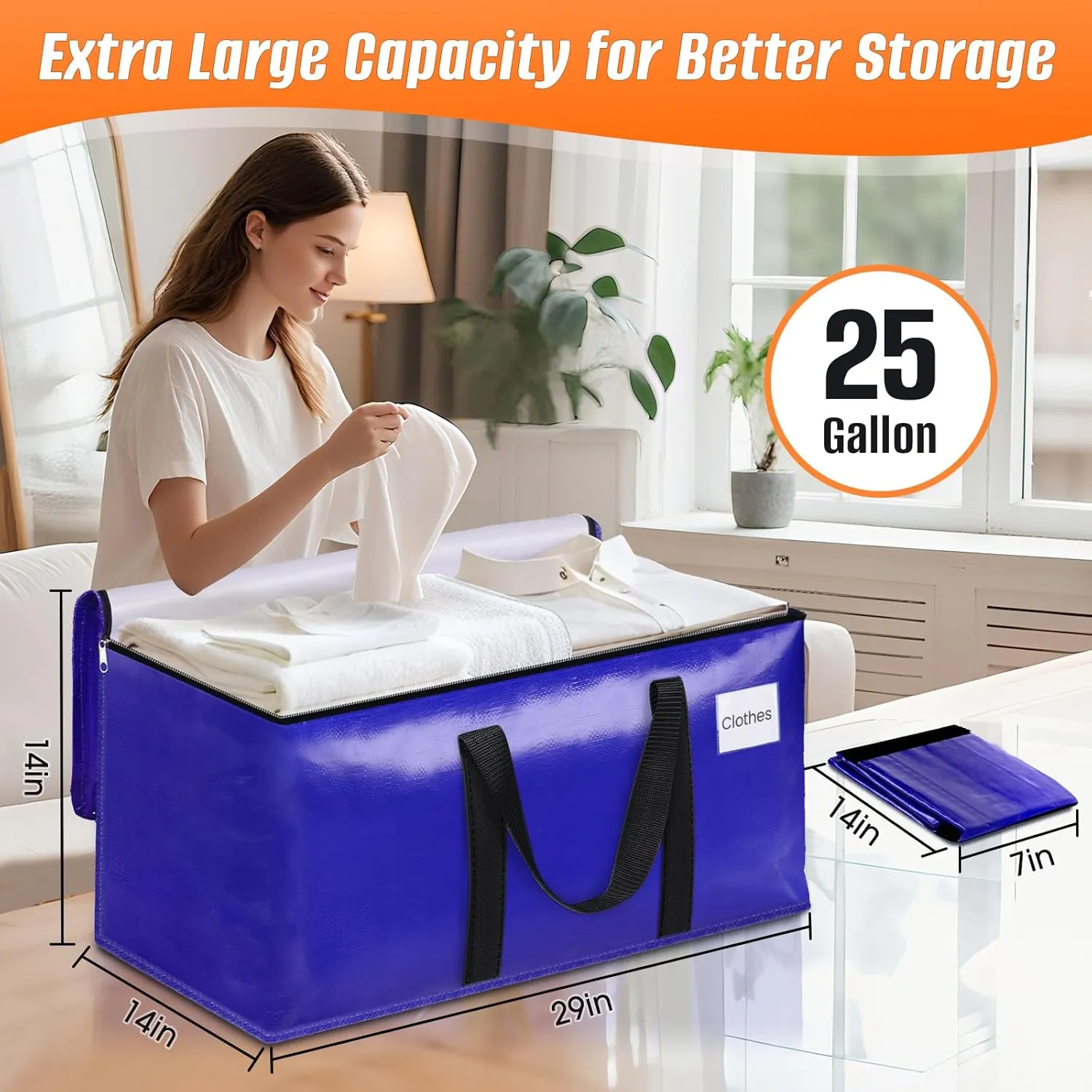 10-Pack Moving Bags with Backpack Straps & Carry Handles, 25 Gallons-93 L Heavy Duty Storage Totes for Space Saving, Foldable Storage Bags for College Dorm, Travel, Camping (Blue)