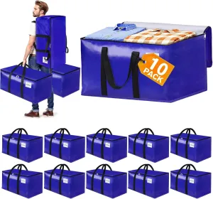 10-Pack Moving Bags with Backpack Straps & Carry Handles, 25 Gallons-93 L Heavy Duty Storage Totes for Space Saving, Foldable Storage Bags for College Dorm, Travel, Camping (Blue)