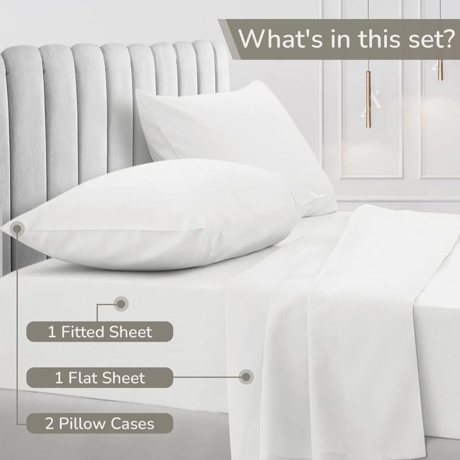 100% Egyptian Cotton King Sheet Set 1000 Thread Count Luxury Hotel Soft and Smooth White King Size Bed Sheets Set 16" Deep Pocket Sateen Weave Extra Long Staple Cotton Bedding - 4 Piece