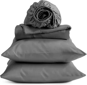 100% Egyptian Cotton Sheet Set | 400 Thread Count - Bedding Sheets & Pillowcase | Deep Pocket Fits up to 18" Mattress | Queen - Dark Gray - 4PC | Certified Egyptian Cotton | Nile Delta Collection