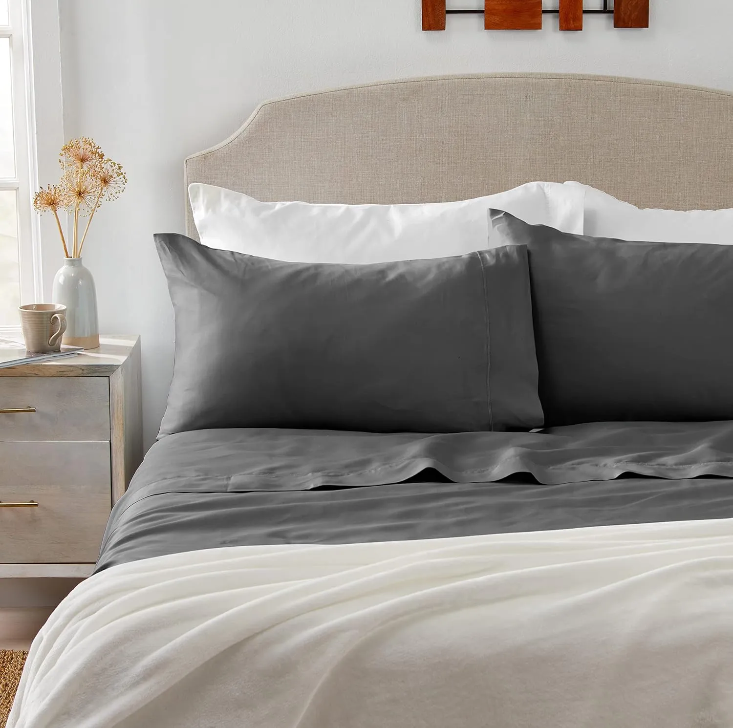 100% Egyptian Cotton Sheet Set | 400 Thread Count - Bedding Sheets & Pillowcase | Deep Pocket Fits up to 18" Mattress | Queen - Dark Gray - 4PC | Certified Egyptian Cotton | Nile Delta Collection