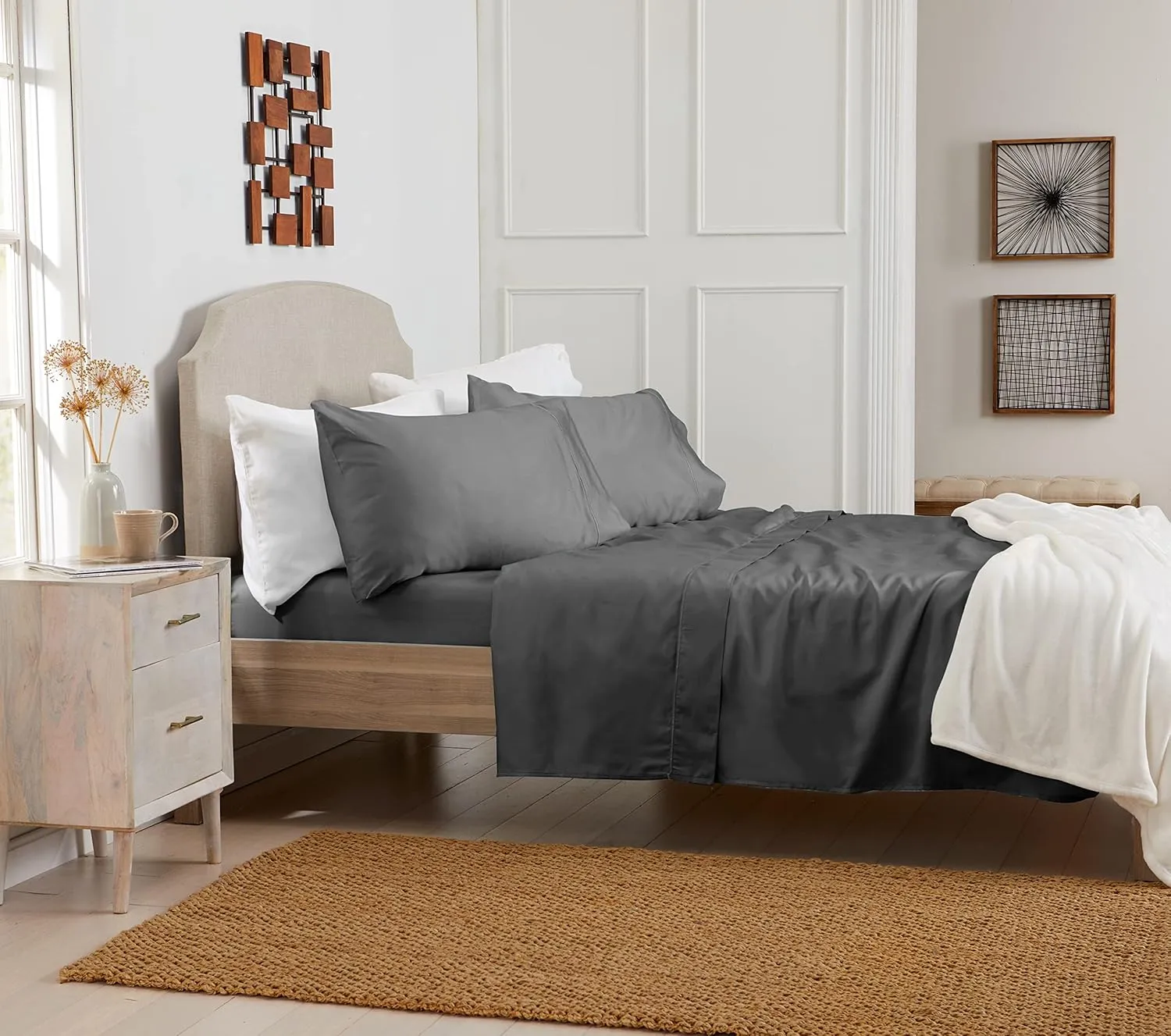 100% Egyptian Cotton Sheet Set | 400 Thread Count - Bedding Sheets & Pillowcase | Deep Pocket Fits up to 18" Mattress | Queen - Dark Gray - 4PC | Certified Egyptian Cotton | Nile Delta Collection