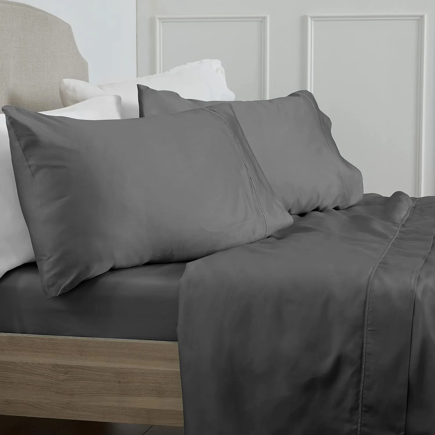 100% Egyptian Cotton Sheet Set | 400 Thread Count - Bedding Sheets & Pillowcase | Deep Pocket Fits up to 18" Mattress | Queen - Dark Gray - 4PC | Certified Egyptian Cotton | Nile Delta Collection