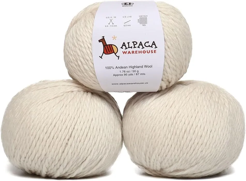100% Highland Wool Yarn - Sourced Directly from Peru - Heavenly Soft and Perfect for Knitting and Crocheting (Alabaster White, Worsted)
