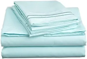 100% Pima Cotton 400 TC 4-Piece Top Split Head King Sheets for Adjustable Beds, Designed for Sleep Number Beds- 34'' Split from The Top, 15" Deep Pocket Fit - Aqua Blue