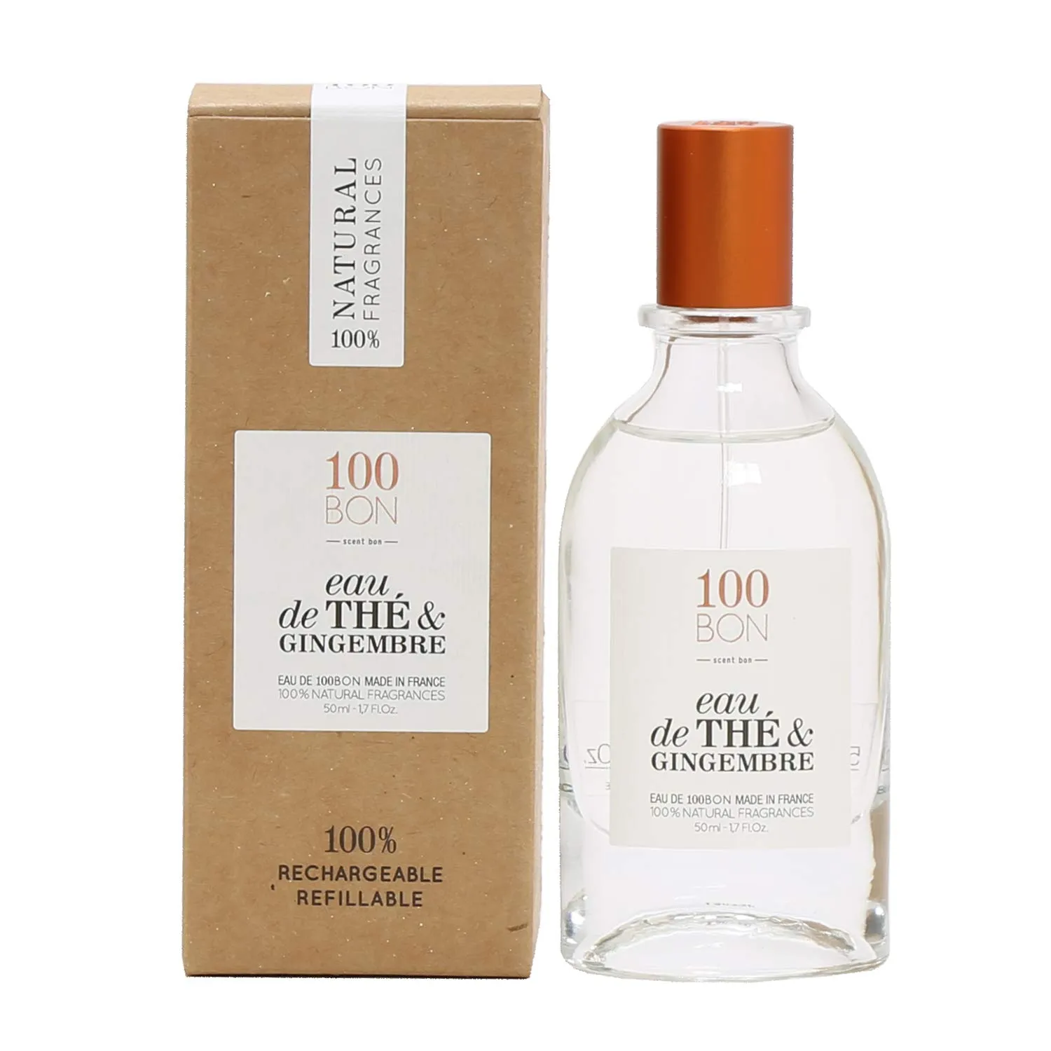 100BON Eau De The & Gingembre Tea & Ginger Scent for Women & Men Energizing Organic Fragrance - Sweet, Citrus & Spicy Notes - 100% Natural Fragrance Spray, 33.8 Fl Oz