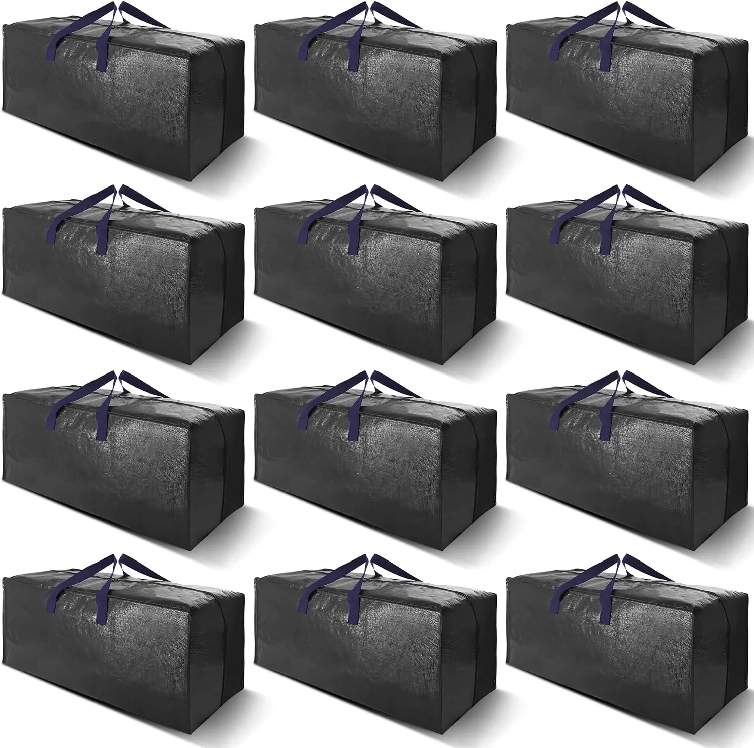 12 Pack Heavy Duty Extra Large Moving Bags W/Backpack Straps - Strong Handles & Zippers, Storage Totes For Space Saving, Fold Flat, Alternative to Moving Box and Storage Bin, Black