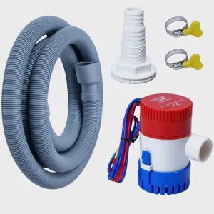 12v 1100gph Boat Bilge Water Pump, 1-1/8 Inch Bilge Pump Plumbing Kit, 6 FT Bilge Pump Hose, 2 Stainless Steel Clamps and Thru-Hull Fitting