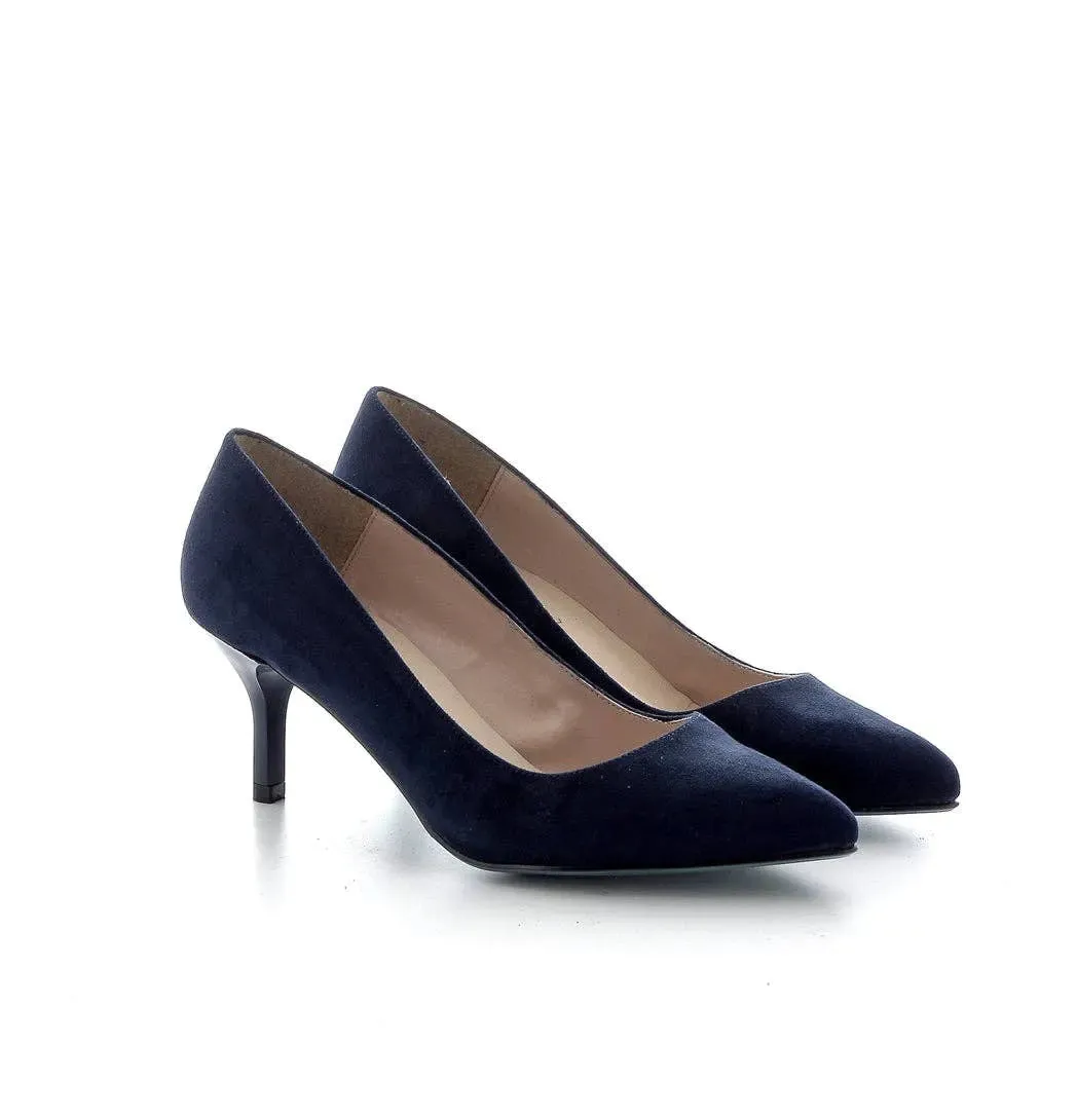 1950s Vintage Inspired Low Heel In Navy Blue Suede 2.5 & 3 only