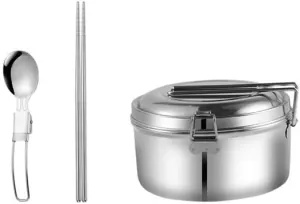 1SET304 Stainless Steel Double Layer Tableware Set Hiking Portable Folding Fork Spoon Chopsticks(S1)