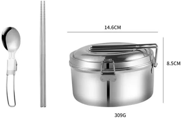 1SET304 Stainless Steel Double Layer Tableware Set Hiking Portable Folding Fork Spoon Chopsticks(S1)