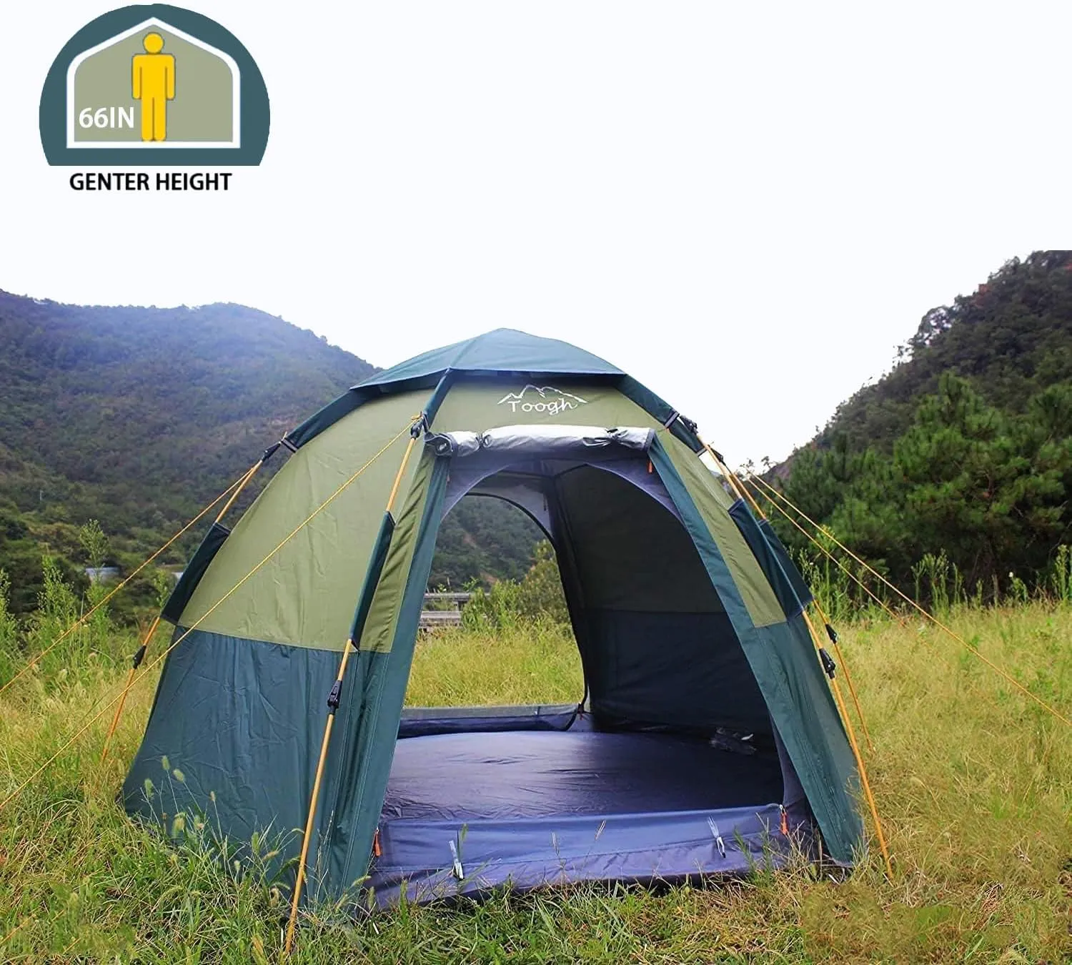 2-3 Person Camping Tent 60 Seconds Easy Quick Set Up Tent Waterproof Pop Up Dome Family Hexagon Outdoor Sports Backpacking Tents Double Layer Flysheet Camping Sun Shelters 2 Doors