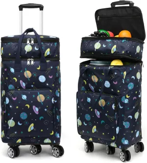 2 in 1 Shopping Cart with Wheels, Grocery Cart, Portable Utility Dolly Cart, Luggage Cart, Foldable Hand Truck with Built-in Removable Waterproof Bag for Shopping, Camping, Travel (Starry Sky)