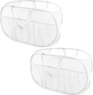 2 Pack Collapsible Laundry Baskets, Upgrade Pop Up Laundry Hamper with Convenient Bags, Foldable Laundry Basket Mesh Light Weight, Easy to Carry Clothes Hampers for Laundry, Dorm, Toys, Travel White