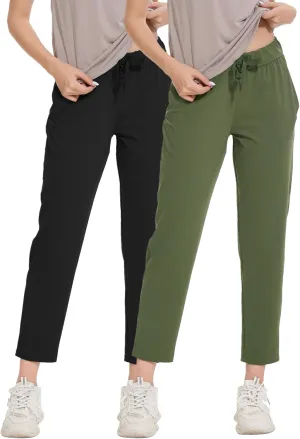 2 Pack Women's Pants with Deep Pockets Stretch Soft Sweatpants for Casual Athletic Lounge Work Golf Travel