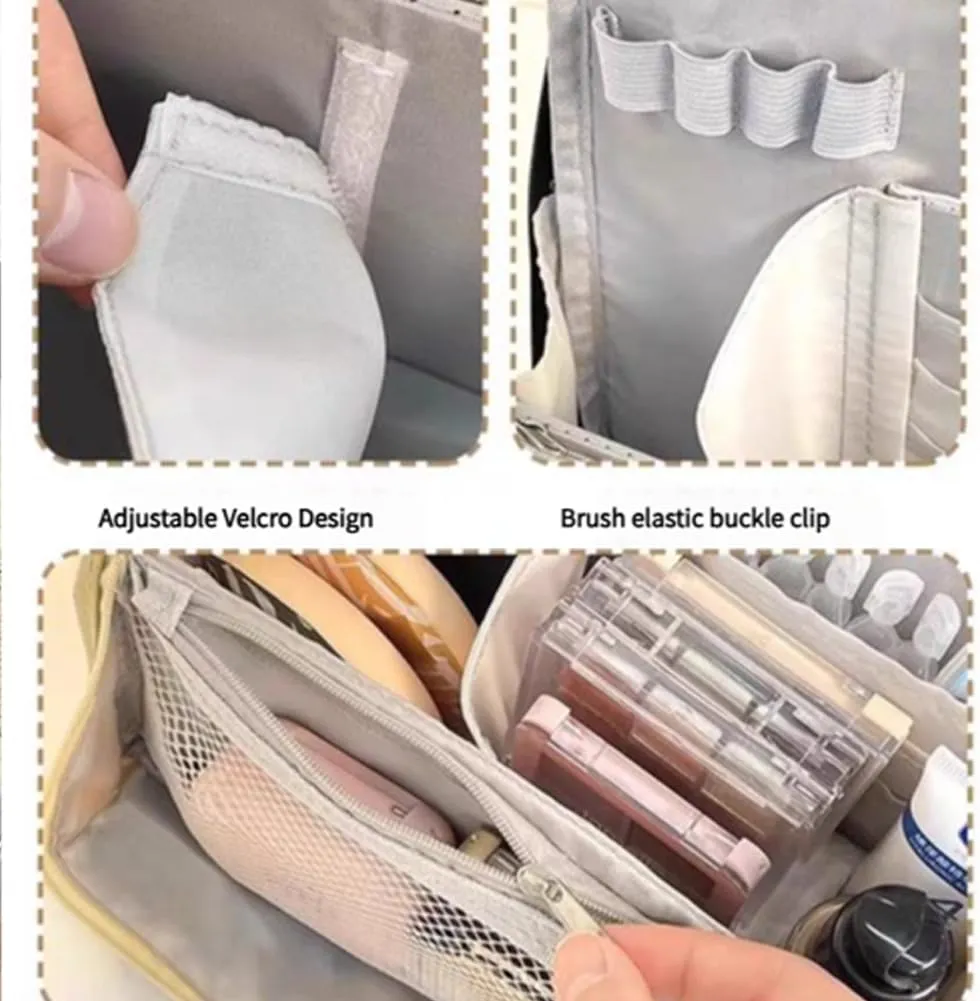2025 Releveantoe Standing Makeup Bag – Portable, Large Capacity, Stand Up Makeup Bag, Multiple Compartments Keep Makeup And Tools Neatly Sorted (Gray-Oxford, Only Bag)