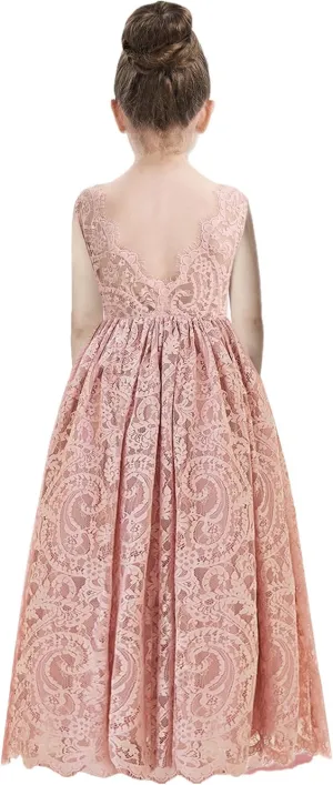 2Bunnies Girl Paisley Lace Back A-Line Straight Tutu Tulle Party Flower Girl Dress