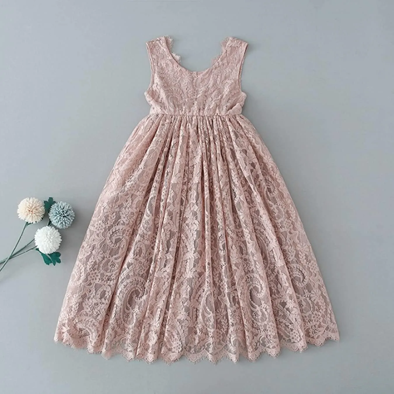 2Bunnies Girl Paisley Lace Back A-Line Straight Tutu Tulle Party Flower Girl Dress