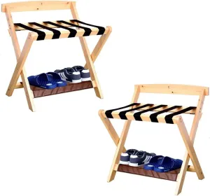 2Pcs Classic Luggage Rack - Foldable Luggage Rack, Made of Solid Hardwood, Easy to Assemble, for Home, Bedroom and Travel