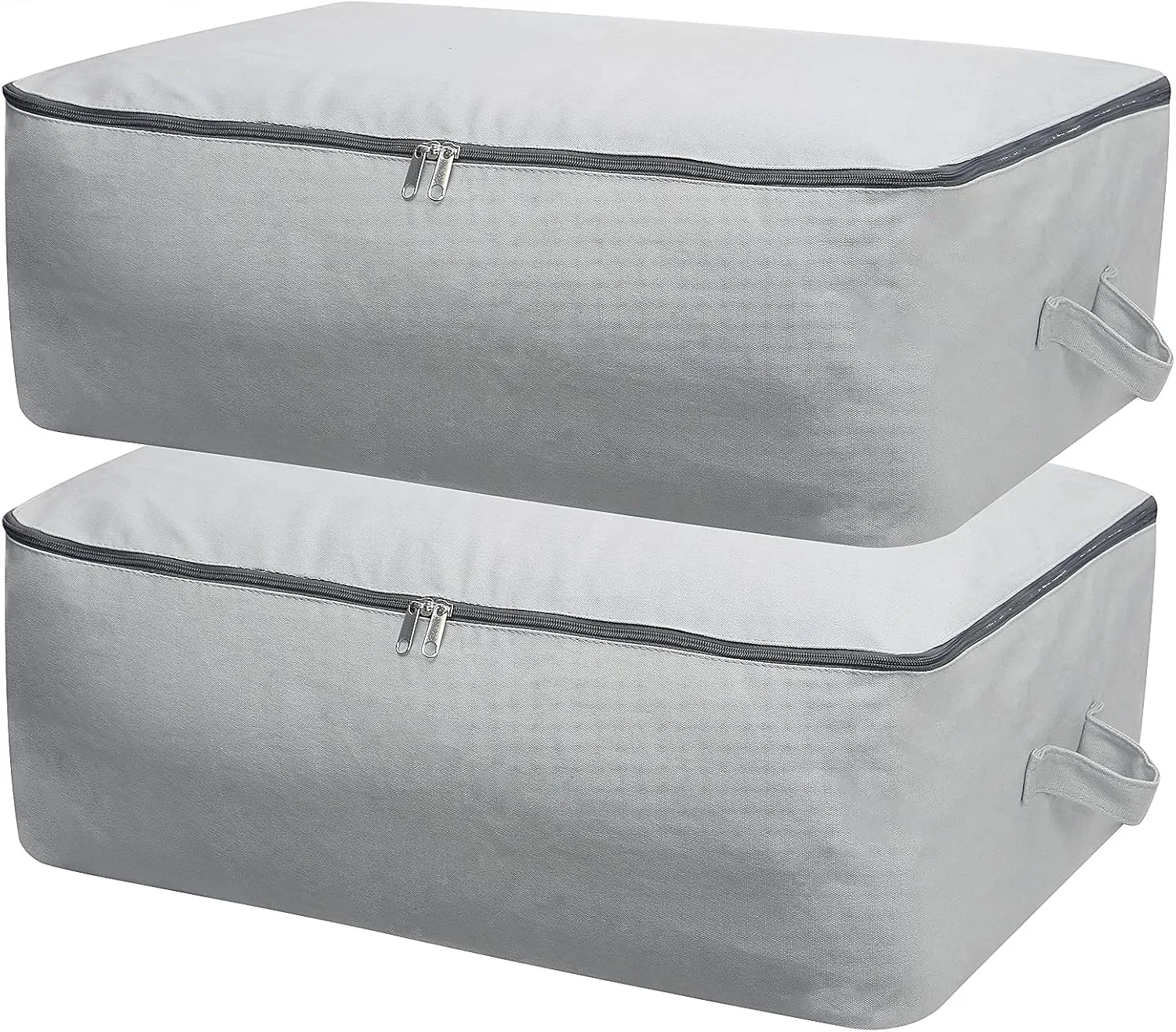 2PCS Durable Cotton Canvas, Soft Space Save Storage Bag Wardrobe Organizer with Handle & Zipper for Beddings, Comforters, Pillows, Blankets, Clothes, 25.6×18.5×8.7inch, Light Gray
