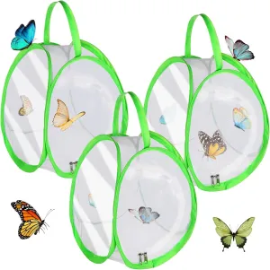 3 Pcs Mini Butterfly Habitat Cage Butterfly Growing Kit Bulk Butterfly Cage Mini Butterfly Net Habitat Clear Container Terrarium Mesh Enclosure Collapsible Insect Mesh Cage with Zipper (Green)