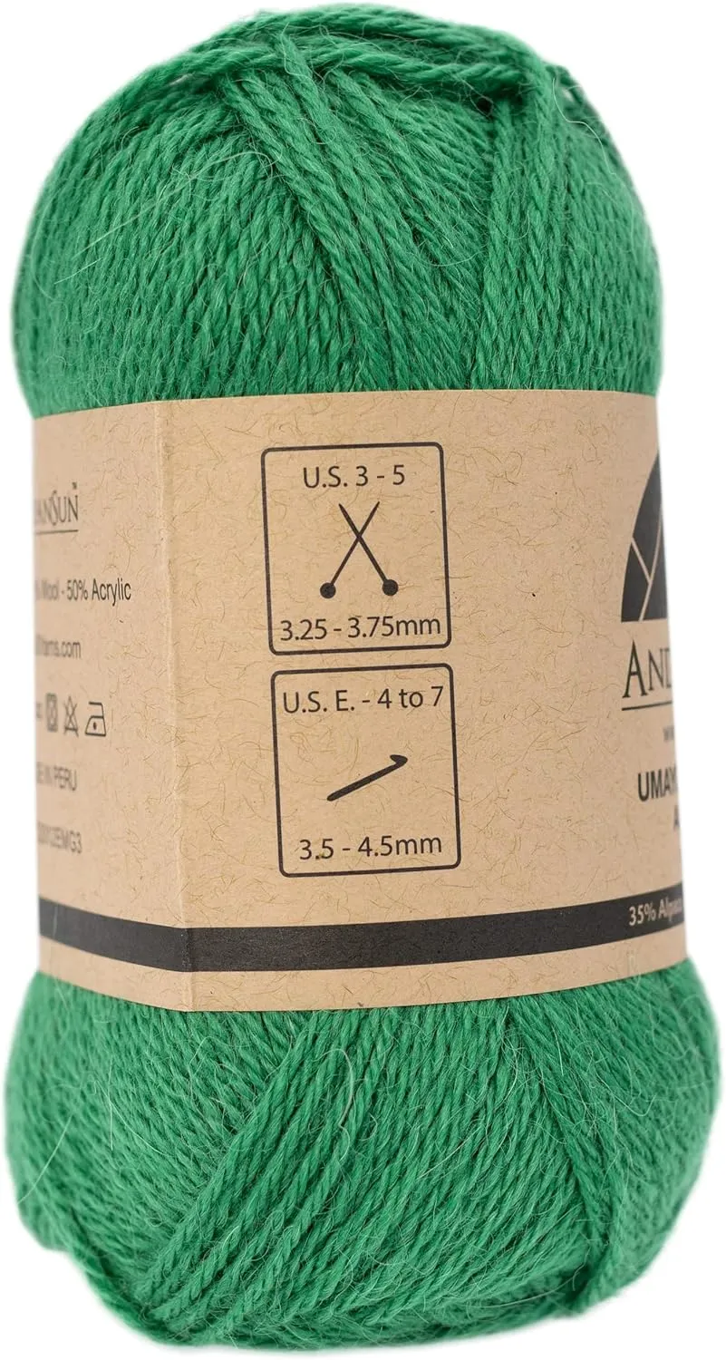 (3 Small Gorgeous Skeins) Alpaca Yarn Blend Umayo [657 Yards Total], #2 Fingering (Emerald Green)