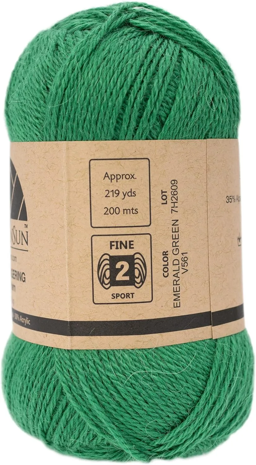 (3 Small Gorgeous Skeins) Alpaca Yarn Blend Umayo [657 Yards Total], #2 Fingering (Emerald Green)