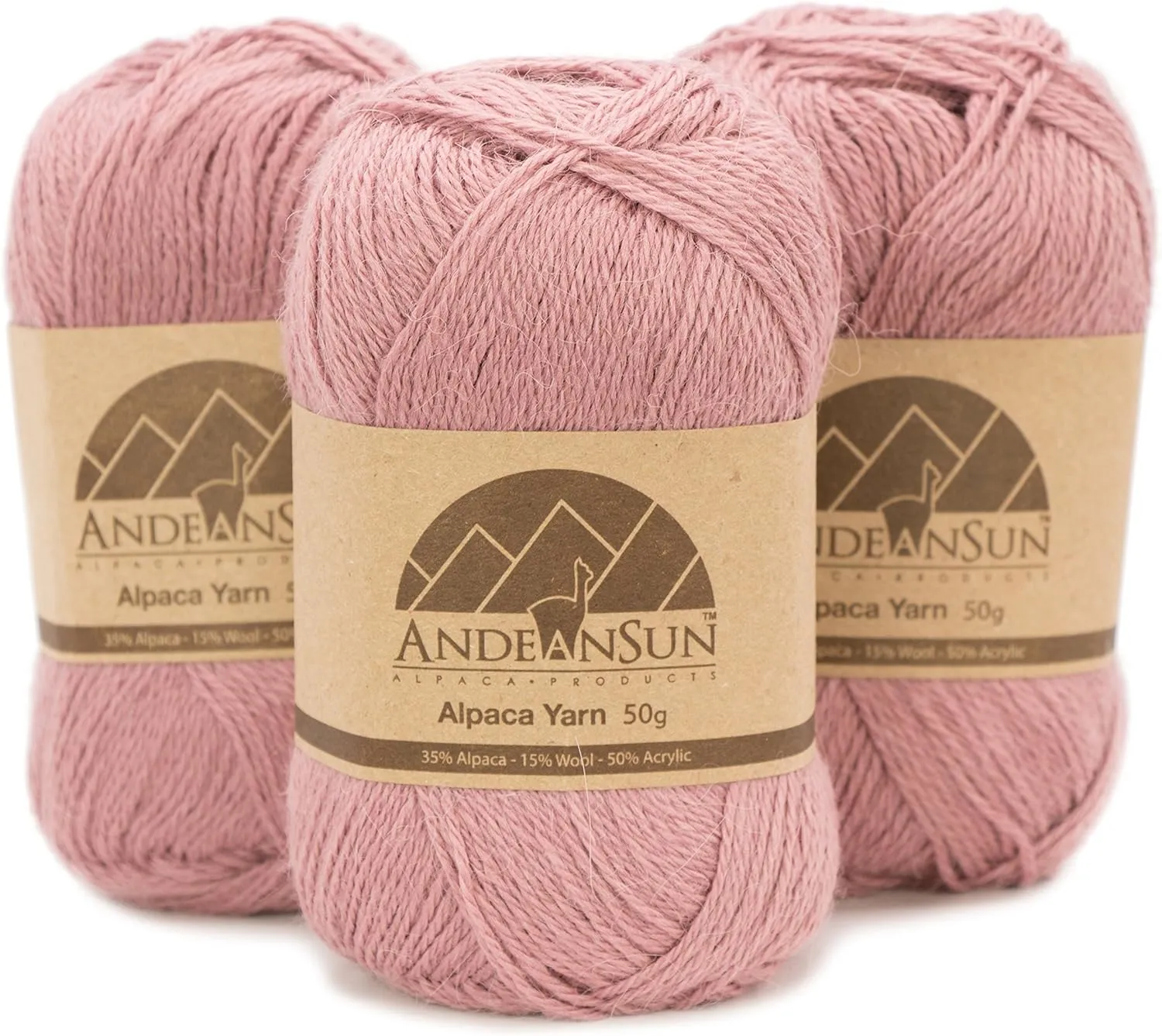 (3 Small Gorgeous Skeins) Alpaca Yarn Blend Umayo [657 Yards Total], #2 Fingering (Pink Mauve)