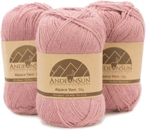 (3 Small Gorgeous Skeins) Alpaca Yarn Blend Umayo [657 Yards Total], #2 Fingering (Pink Mauve)