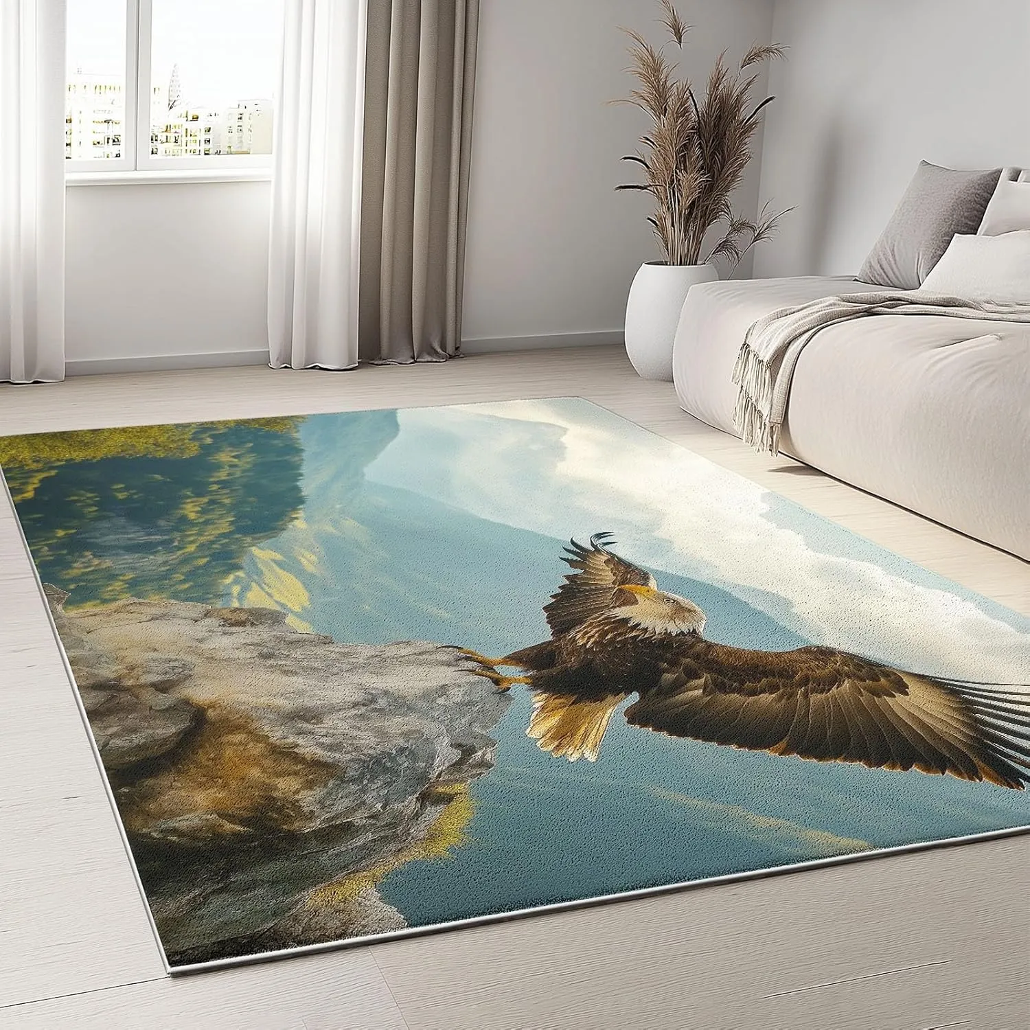 3 x 4 ft Washable Area Rug for Living Room Animal Eagle Mountains Ultra Soft Low-Pile Floor Rugs with Non Slip Rubber Backing Green, Indoor Floor Carpet for Dining Room Home Office Decor