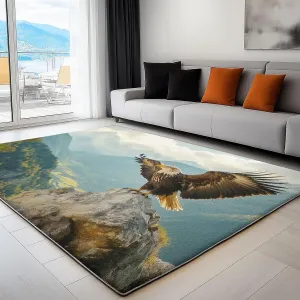 3 x 4 ft Washable Area Rug for Living Room Animal Eagle Mountains Ultra Soft Low-Pile Floor Rugs with Non Slip Rubber Backing Green, Indoor Floor Carpet for Dining Room Home Office Decor