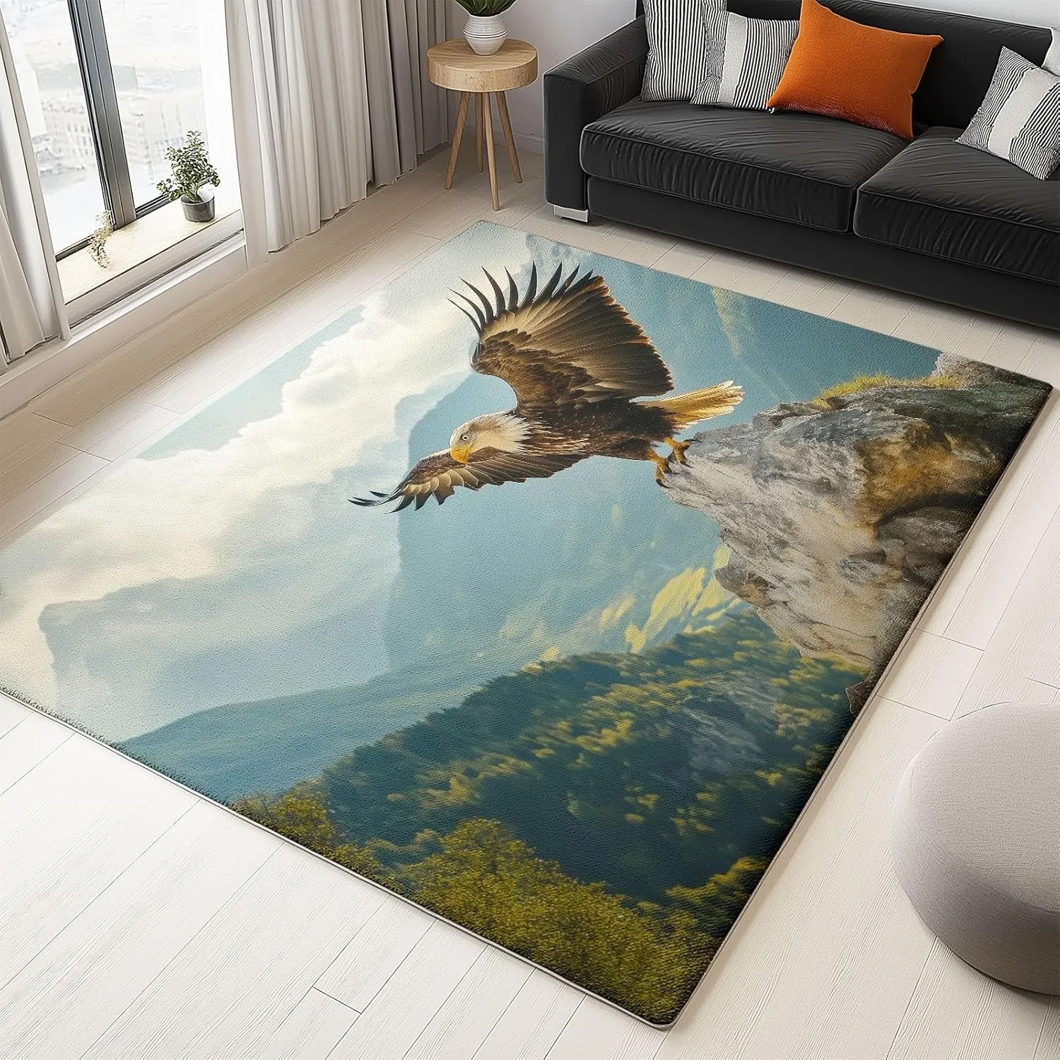 3 x 4 ft Washable Area Rug for Living Room Animal Eagle Mountains Ultra Soft Low-Pile Floor Rugs with Non Slip Rubber Backing Green, Indoor Floor Carpet for Dining Room Home Office Decor