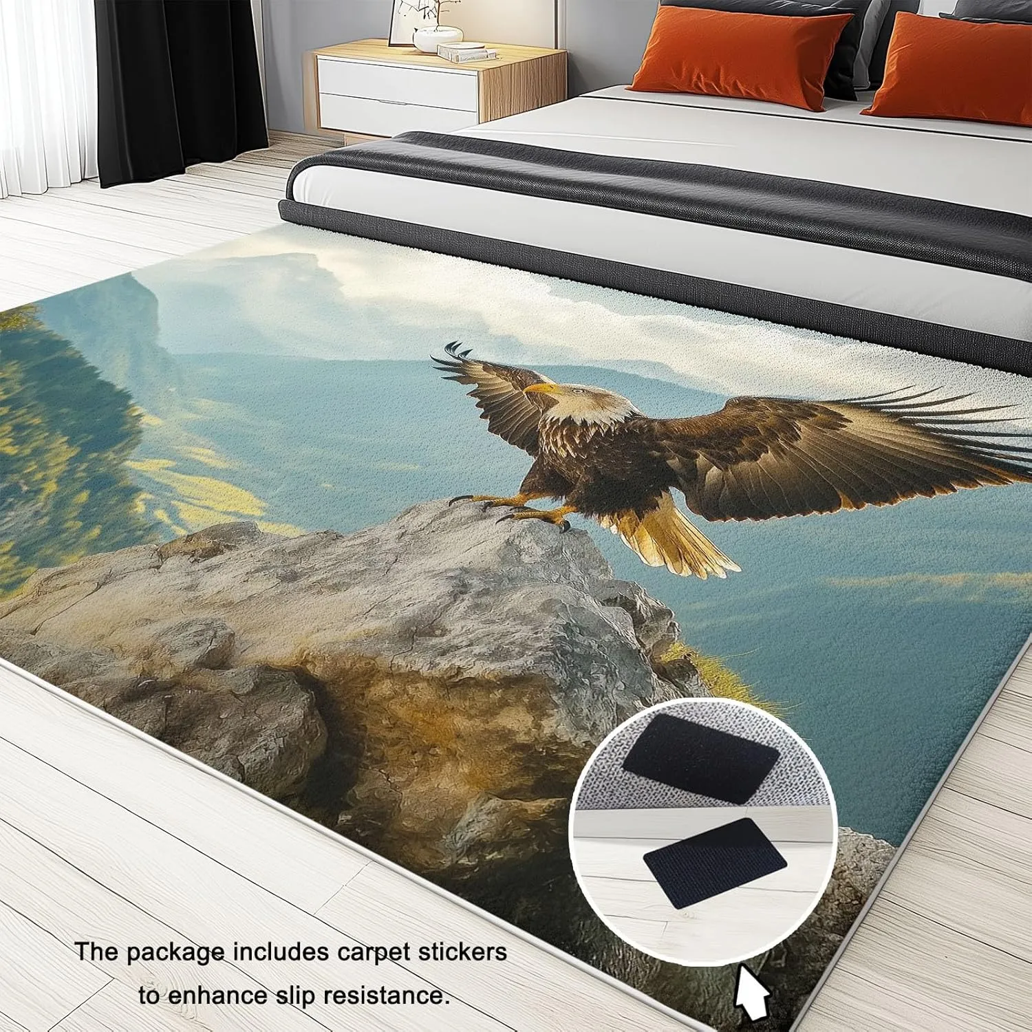 3 x 4 ft Washable Area Rug for Living Room Animal Eagle Mountains Ultra Soft Low-Pile Floor Rugs with Non Slip Rubber Backing Green, Indoor Floor Carpet for Dining Room Home Office Decor