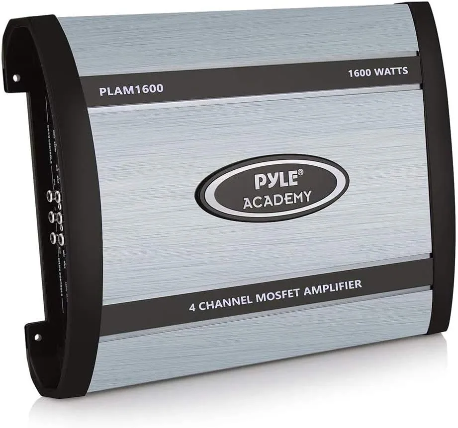 4 Ch. Car Stereo Amplifier Class AB- 1600W Bridgeable High Power MOSFET Audio Sound Auto Small Speaker Amp Box w/ Crossover, Bass Boost Control, Silver Plated RCA Input Output - Pyle PLAM1600