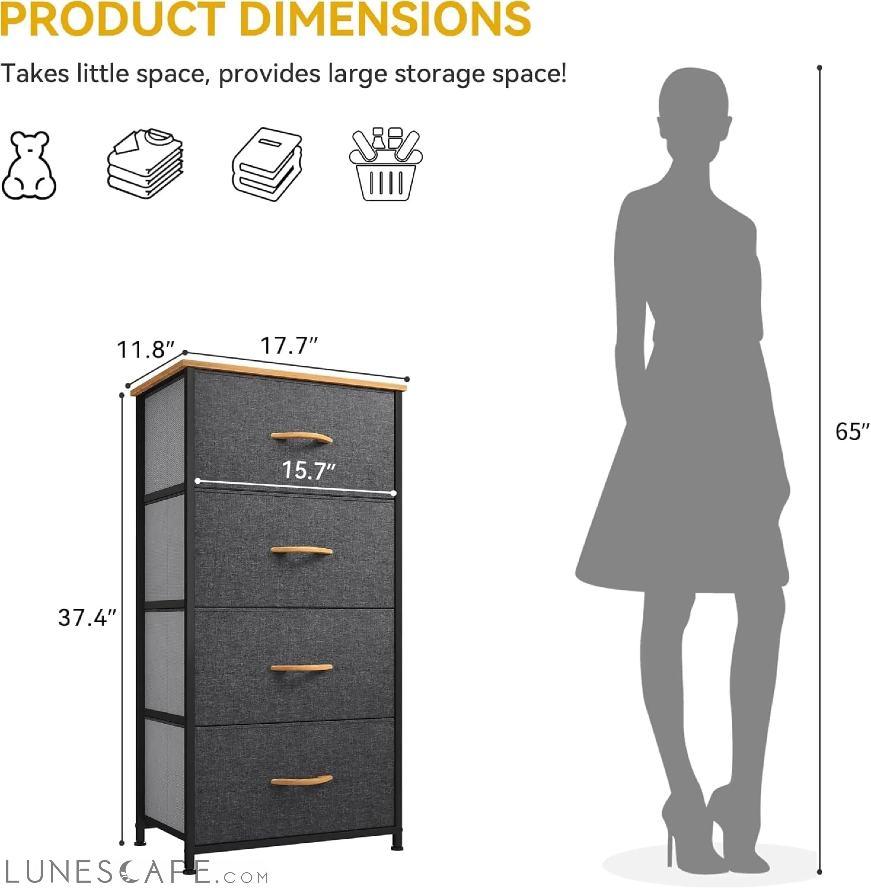 4 Drawers Dresser, Small Dresser for Bedroom, Fabric Storage Tower,