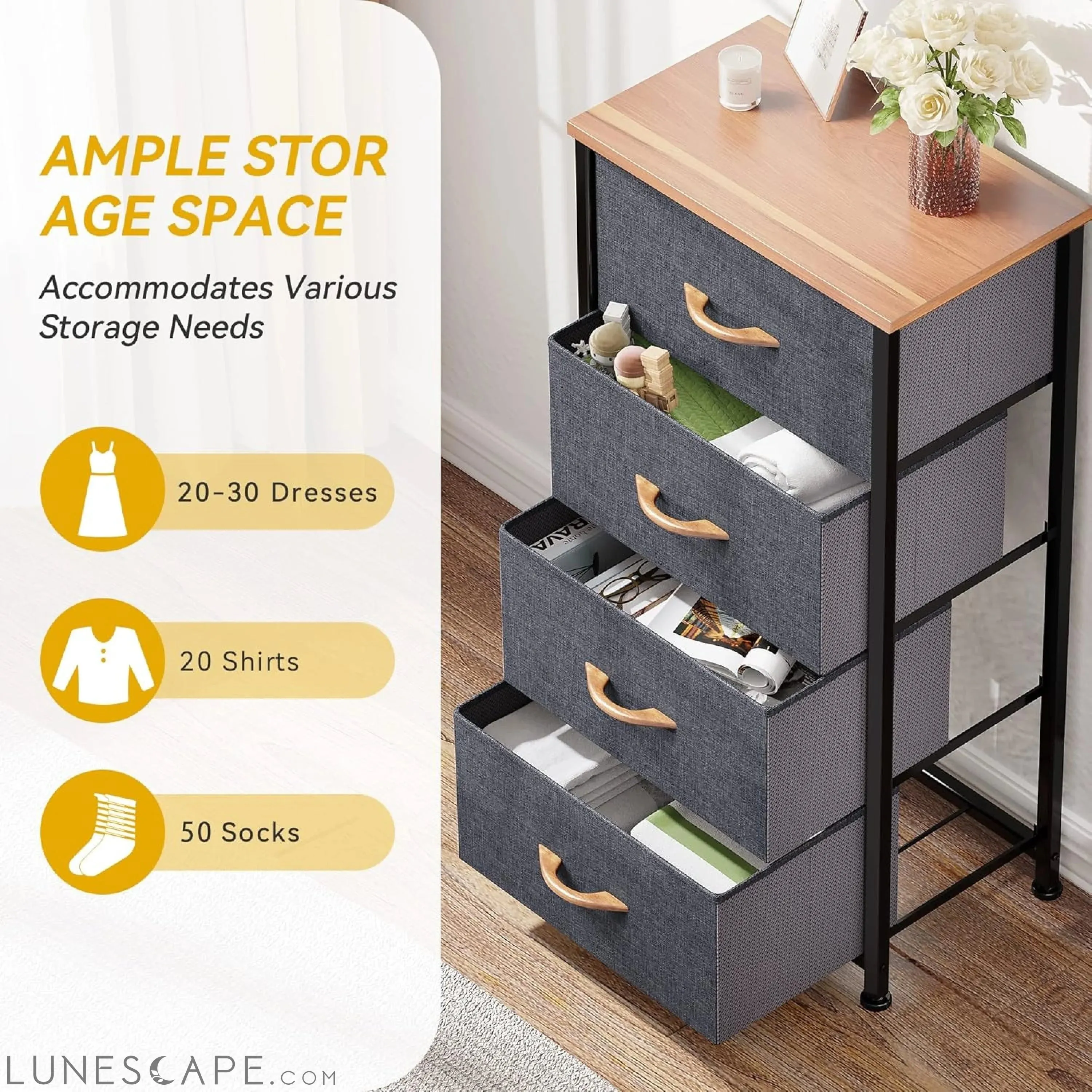 4 Drawers Dresser, Small Dresser for Bedroom, Fabric Storage Tower,