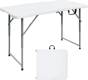 4 Foot Folding Table Adjustable Height, Foldable Heavy Duty Plastic Table, Small Portable with Carry Handle, Fold up Lightweight Desk for Dining Party, Mesa Plegable para