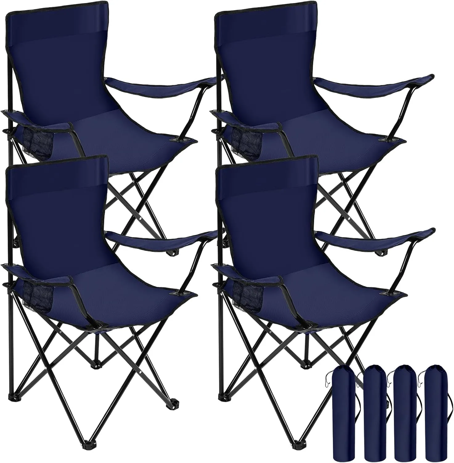 4 Pack Folding Camping Chairs with Carrying Bag Portable Lawn Chairs Lightweight Beach Chairs Outdoor Collapsible Chair with Mesh Cup Holder for Travel Outside Camp Beach Fishing Sports