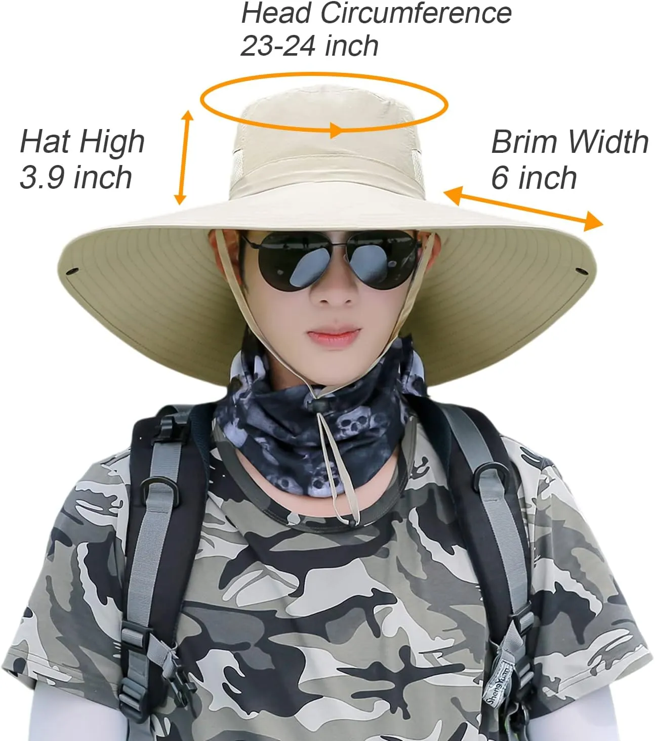 6" Wide Brim Sun Protection Hat Outdoor Unisex Bucket Hats for Hiking Beach Fishing Safari Garden Lawn Yard Work Kayaking