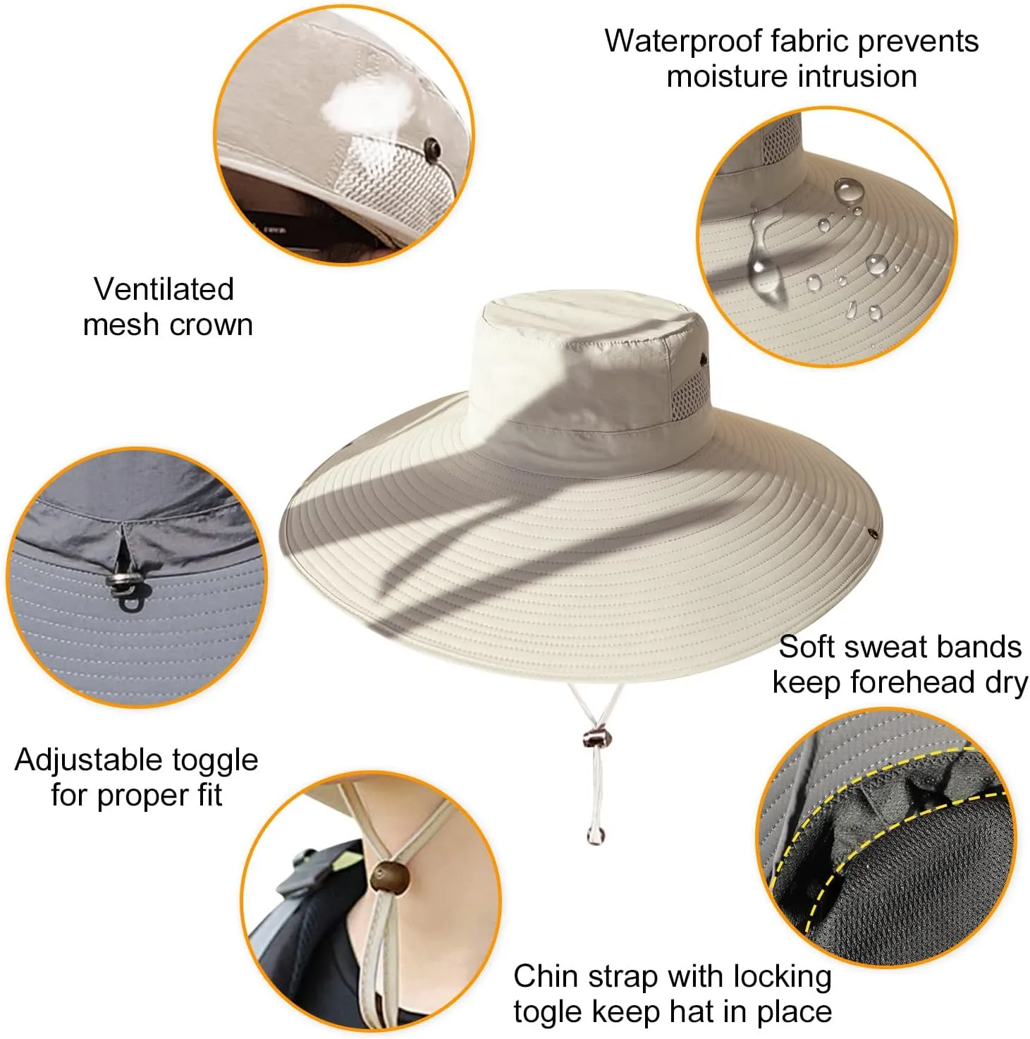 6" Wide Brim Sun Protection Hat Outdoor Unisex Bucket Hats for Hiking Beach Fishing Safari Garden Lawn Yard Work Kayaking