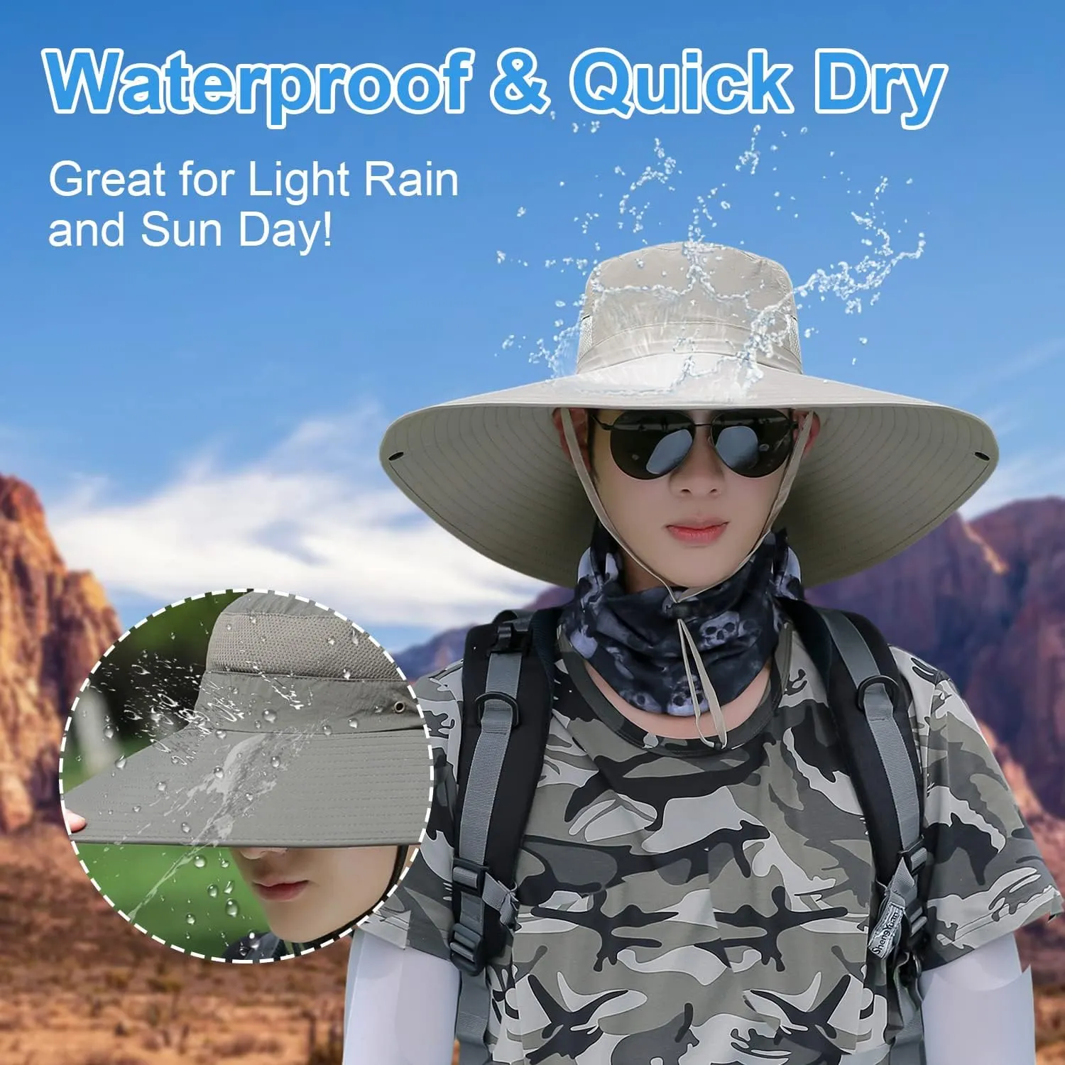 6" Wide Brim Sun Protection Hat Outdoor Unisex Bucket Hats for Hiking Beach Fishing Safari Garden Lawn Yard Work Kayaking