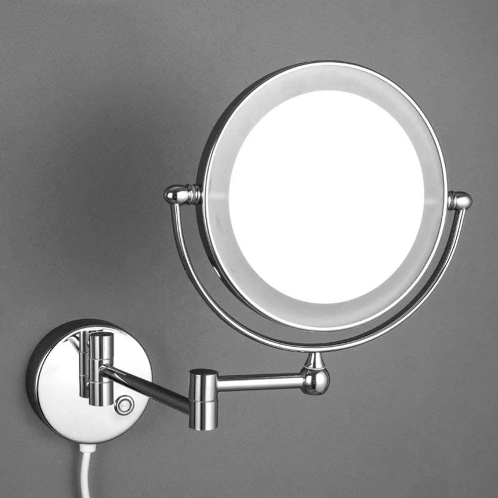 8 inches Wall Mounted Makeup Mirror with Magnification, Makeup Mirror LED Touch Screen for Bathroom, Two-Sided Extendable, 360 Degree Swivel, Plug Operated(Silver,10x)