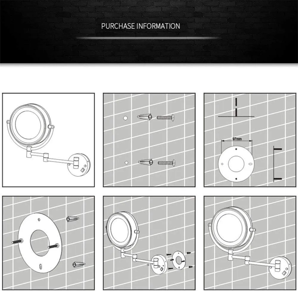 8 inches Wall Mounted Makeup Mirror with Magnification, Makeup Mirror LED Touch Screen for Bathroom, Two-Sided Extendable, 360 Degree Swivel, Plug Operated(Silver,10x)