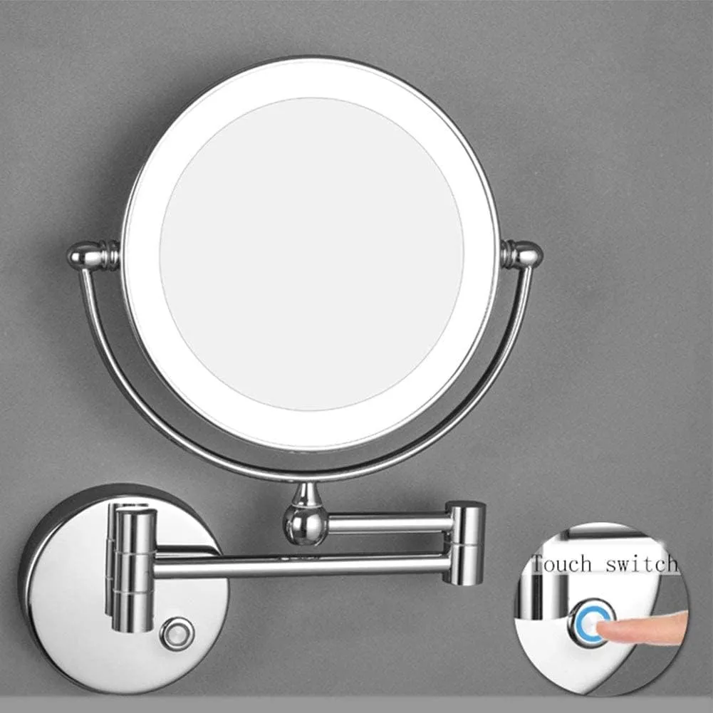 8 inches Wall Mounted Makeup Mirror with Magnification, Makeup Mirror LED Touch Screen for Bathroom, Two-Sided Extendable, 360 Degree Swivel, Plug Operated(Silver,10x)