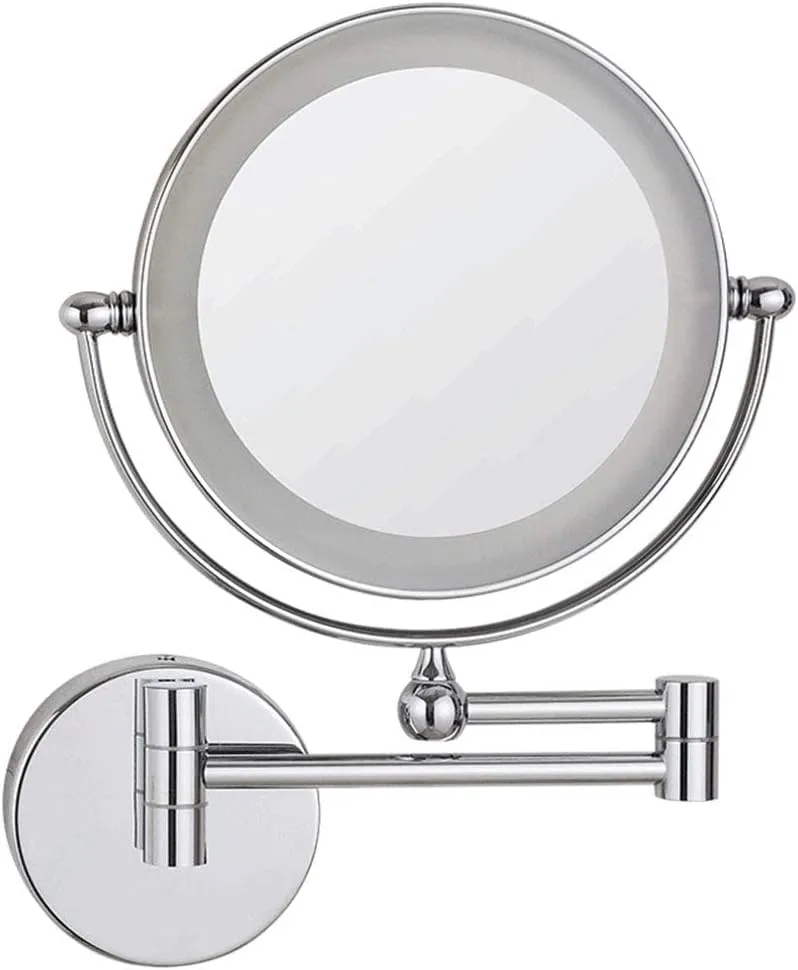 8 inches Wall Mounted Makeup Mirror with Magnification, Makeup Mirror LED Touch Screen for Bathroom, Two-Sided Extendable, 360 Degree Swivel, Plug Operated(Silver,10x)