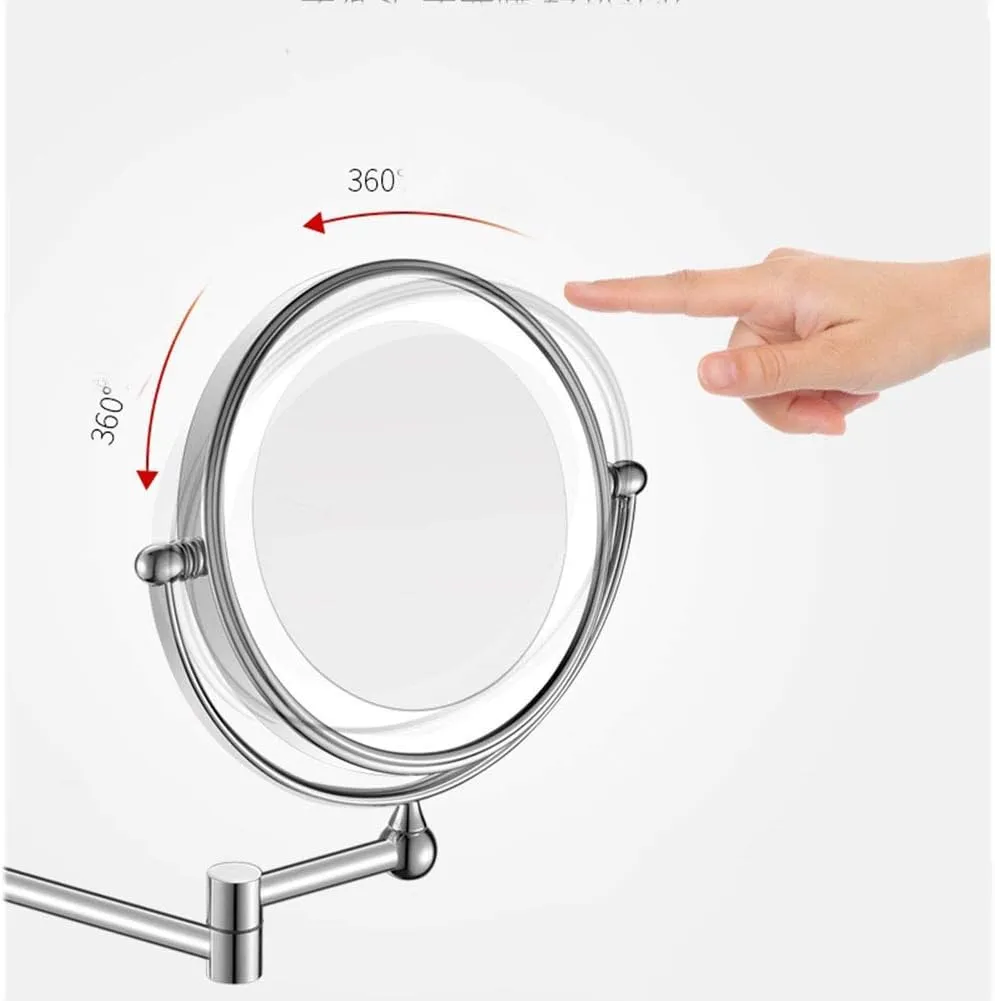 8 inches Wall Mounted Makeup Mirror with Magnification, Makeup Mirror LED Touch Screen for Bathroom, Two-Sided Extendable, 360 Degree Swivel, Plug Operated(Silver,10x)
