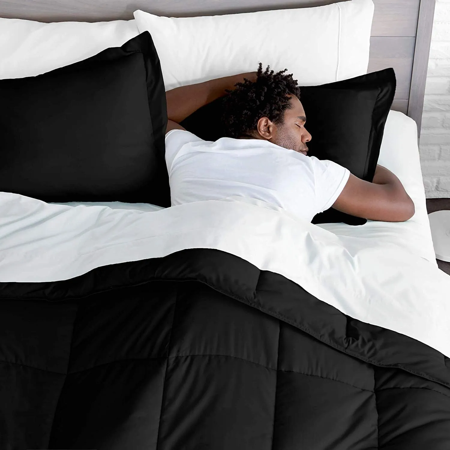 800 TC 100% Egyptian Cotton 300 GSM Goose Down Alternative Microfiber 5 PC Comforter Set (Comforter   Flat   Fitted 15''   2 Pillow Casess) Twin, Black