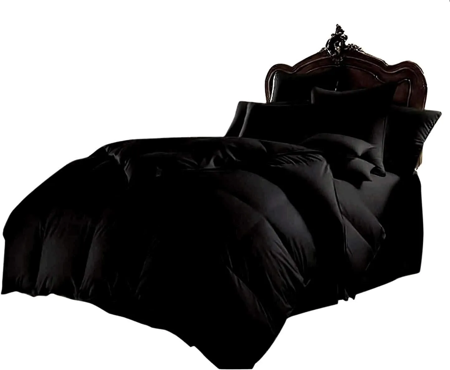 800 TC 100% Egyptian Cotton 300 GSM Goose Down Alternative Microfiber 5 PC Comforter Set (Comforter   Flat   Fitted 15''   2 Pillow Casess) Twin, Black