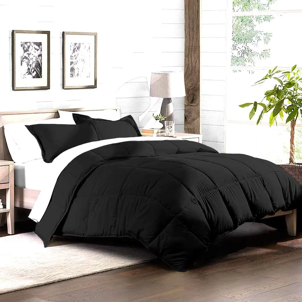 800 TC 100% Egyptian Cotton 300 GSM Goose Down Alternative Microfiber 5 PC Comforter Set (Comforter   Flat   Fitted 15''   2 Pillow Casess) Twin, Black